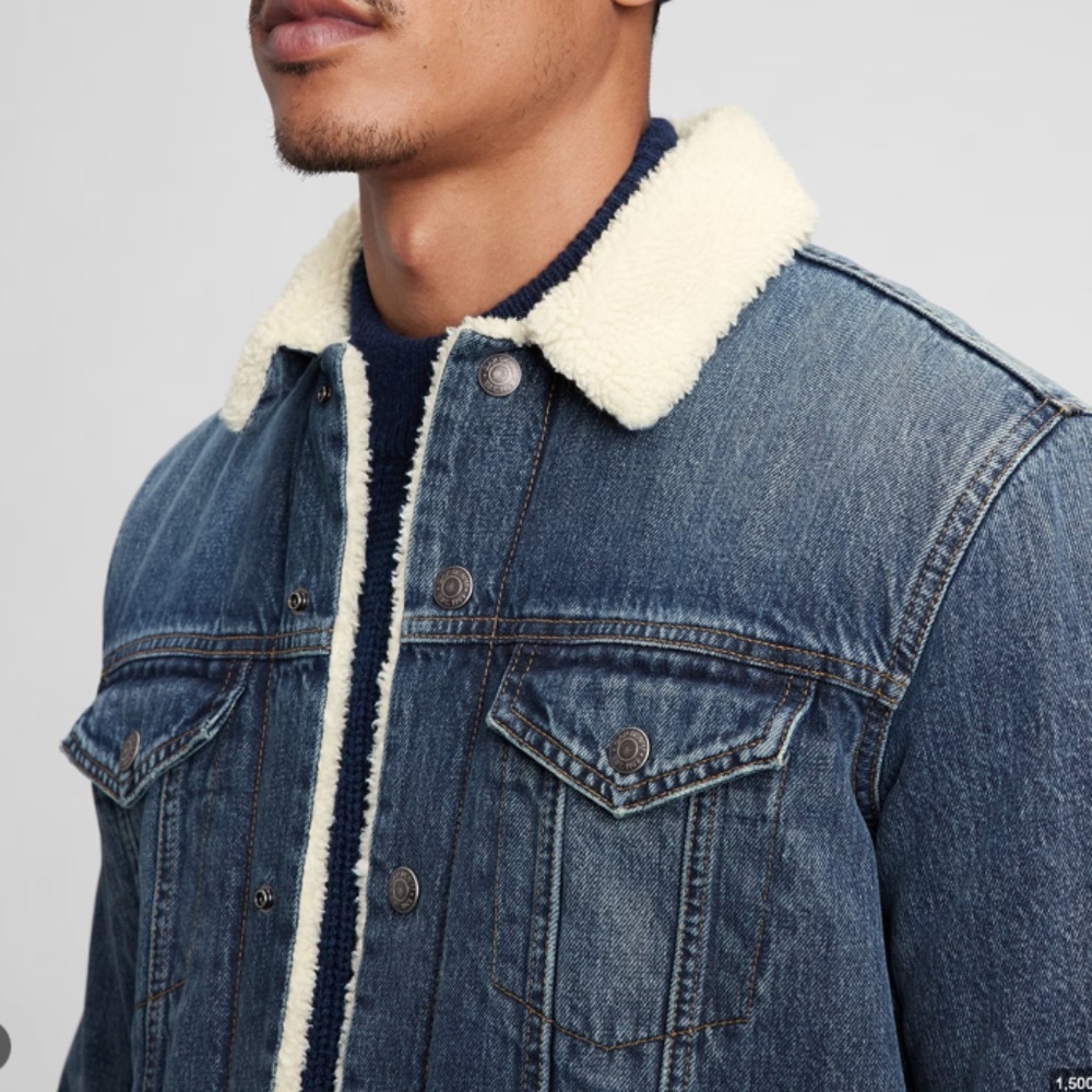 GAP - Denim Sherpa Men's Jacket Stonewash Blue - XL
